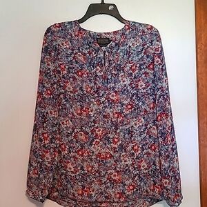 Pendleton blue & red sheer floral blouse Sz 6 or M